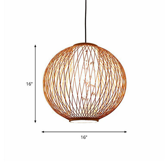 Bamboo Ball Pendant Light Fixture - Wood Hanging Lamp Kit (1 Bulb, 16"/19.5"/23.5" Width)