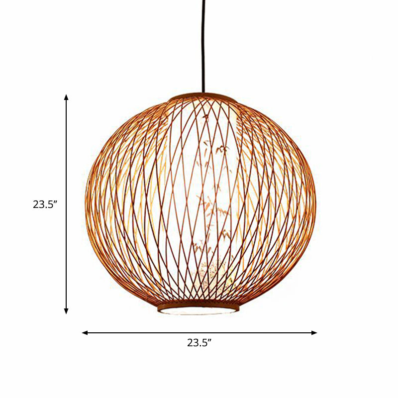 Bamboo Ball Pendant Light Fixture - Wood Hanging Lamp Kit (1 Bulb, 16"/19.5"/23.5" Width)