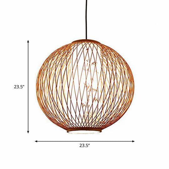 Bamboo Ball Pendant Light Fixture - Wood Hanging Lamp Kit (1 Bulb, 16"/19.5"/23.5" Width)