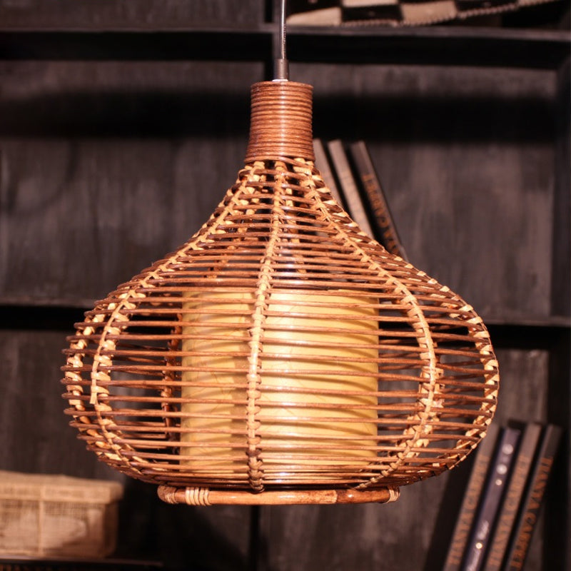 Bamboo Pendant Light With Inner Cylindrical Shade Brown