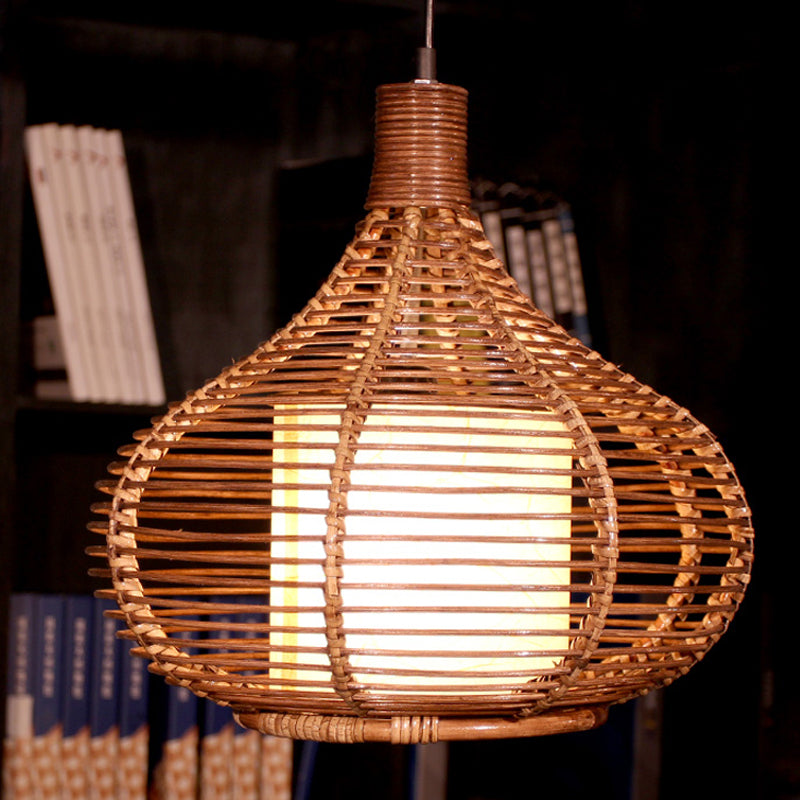 Bamboo Pendant Light With Inner Cylindrical Shade