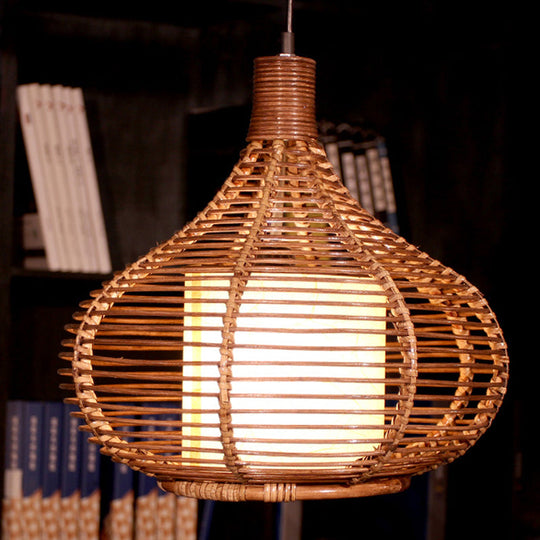 Bamboo Pendant Light With Inner Cylindrical Shade