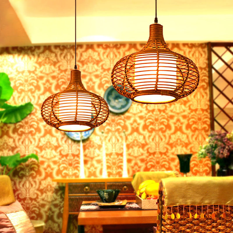 Bamboo Pendant Light With Inner Cylindrical Shade