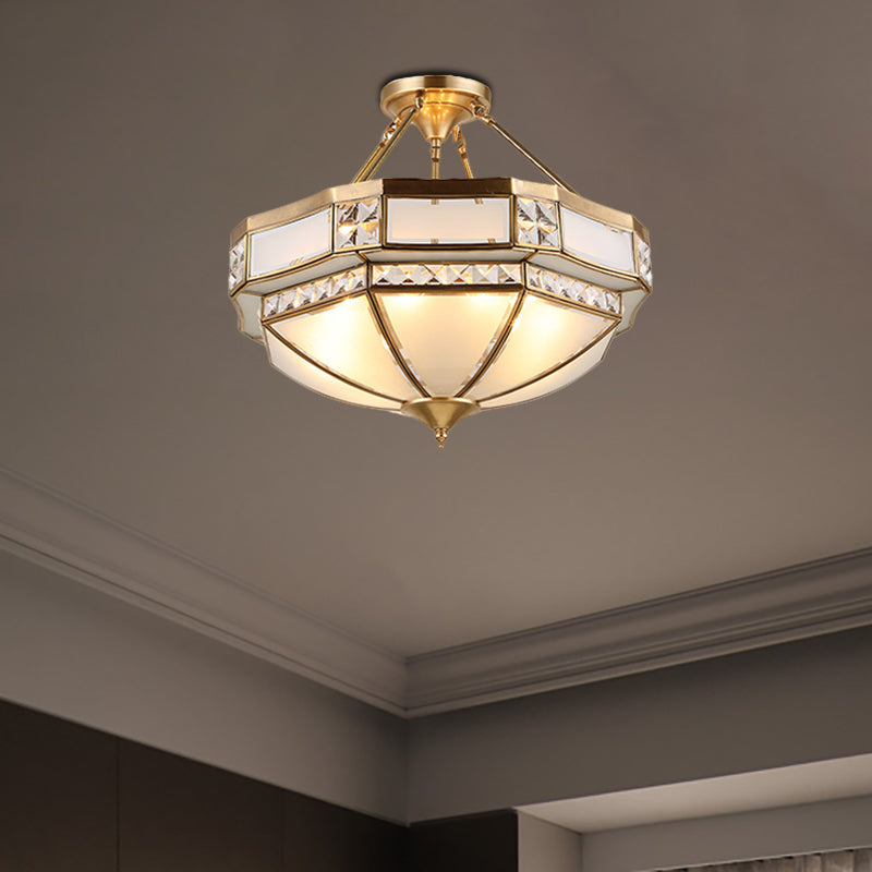 Classic Gold Semi Flush Mount Ceiling Lights with Opal Glass Shade - 14"/18"/21.5" Wide - 3/4/6 Lights - Living Room Fixture