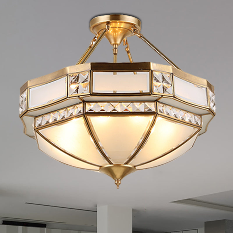 Classic Gold Semi Flush Mount Ceiling Lights with Opal Glass Shade - 14"/18"/21.5" Wide - 3/4/6 Lights - Living Room Fixture