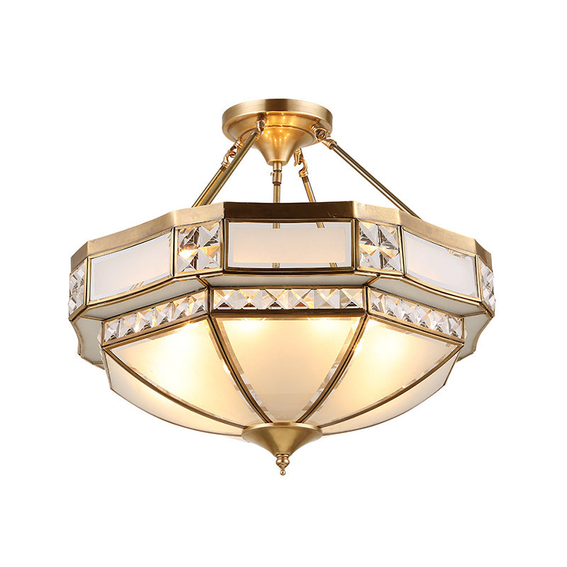 Classic Gold Semi Flush Mount Ceiling Lights with Opal Glass Shade - 14"/18"/21.5" Wide - 3/4/6 Lights - Living Room Fixture