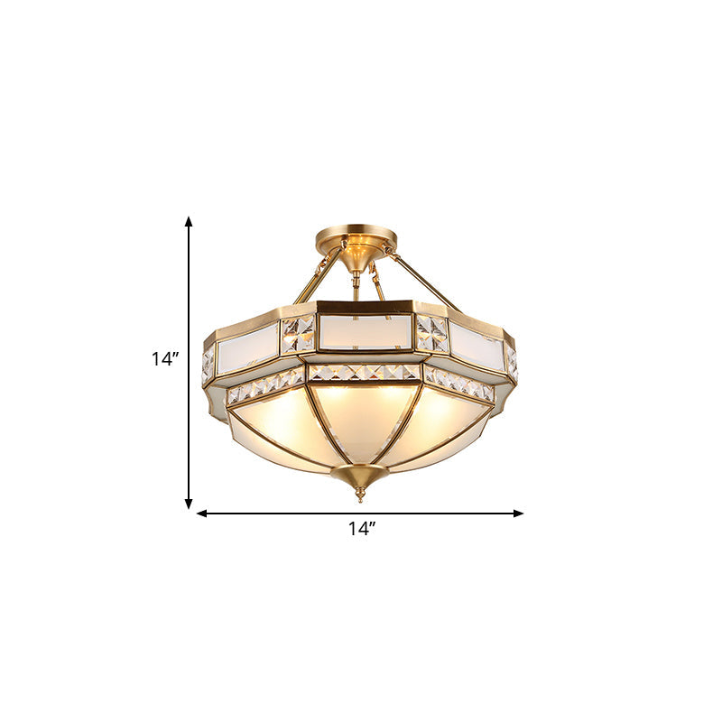 Classic Gold Semi Flush Mount Ceiling Lights with Opal Glass Shade - 14"/18"/21.5" Wide - 3/4/6 Lights - Living Room Fixture