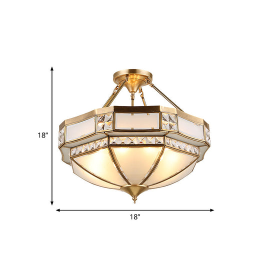 Classic Gold Semi Flush Mount Ceiling Lights with Opal Glass Shade - 14"/18"/21.5" Wide - 3/4/6 Lights - Living Room Fixture