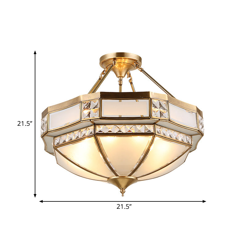 Classic Gold Semi Flush Mount Ceiling Lights with Opal Glass Shade - 14"/18"/21.5" Wide - 3/4/6 Lights - Living Room Fixture