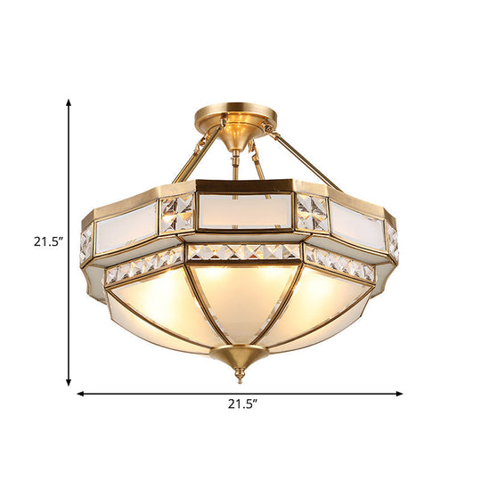 Classic Gold Semi Flush Mount Ceiling Lights with Opal Glass Shade - 14"/18"/21.5" Wide - 3/4/6 Lights - Living Room Fixture