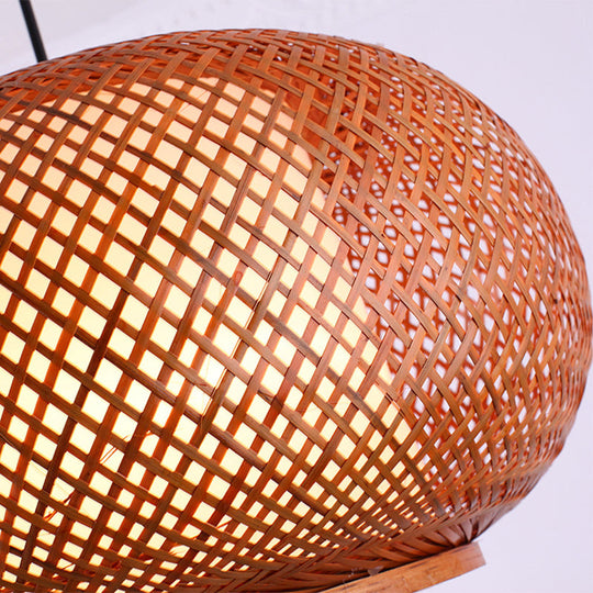 Curved Bamboo Drum Pendant Light Kit - Asian-inspired, 1 Bulb, Brown Hanging Lamp - 16"/19.5"/23.5" Wide