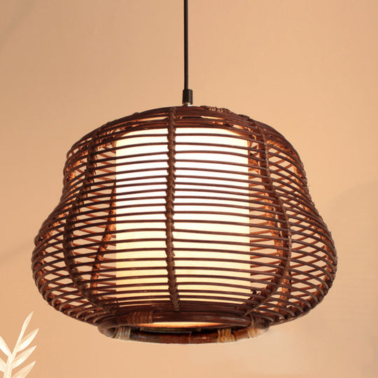 Bamboo Global/Pear Pendant Light - Contemporary 1 Head Brown Ceiling Suspension / B