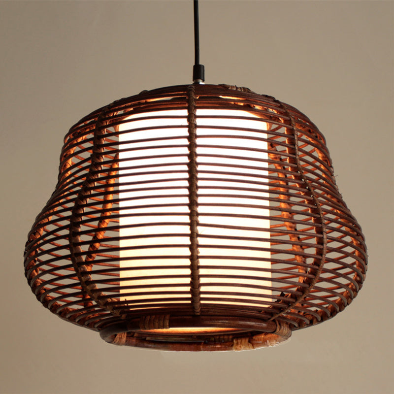 Contemporary Bamboo Pendant Light - Brown Suspension with Pear Head