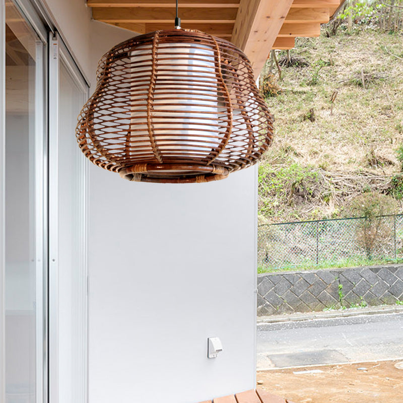 Contemporary Bamboo Pendant Light - Brown Suspension with Pear Head