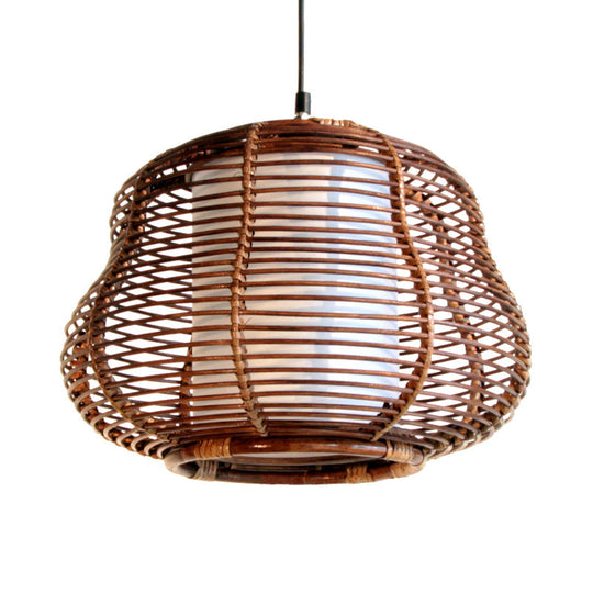 Contemporary Bamboo Pendant Light - Brown Suspension with Pear Head