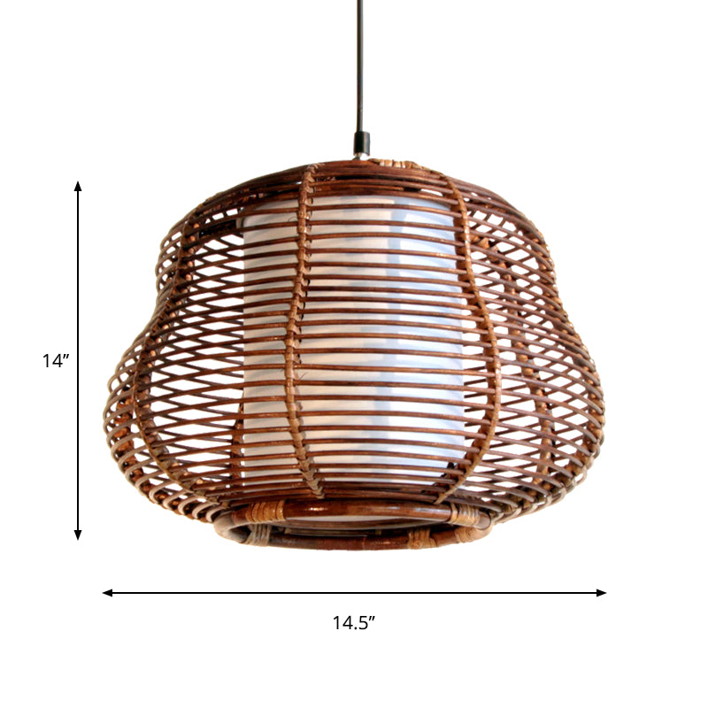 Contemporary Bamboo Pendant Light - Brown Suspension with Pear Head