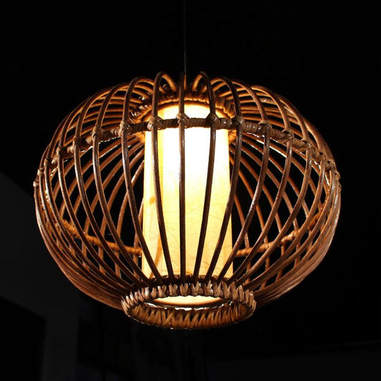 Contemporary Bamboo Pendant Light - Brown Suspension with Pear Head