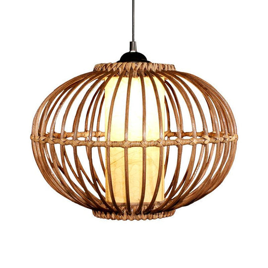 Contemporary Bamboo Pendant Light - Brown Suspension with Pear Head