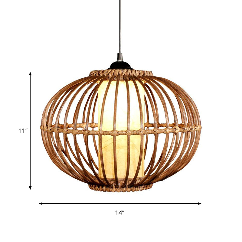 Contemporary Bamboo Pendant Light - Brown Suspension with Pear Head