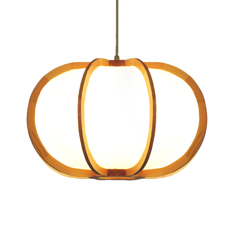 Beige Wood Pendant Lighting: Traditional Round Hanging Lamp for Restaurants - 1 Bulb Kit