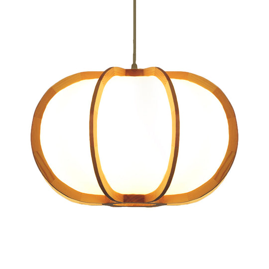 Beige Wood Pendant Lighting: Traditional Round Hanging Lamp for Restaurants - 1 Bulb Kit