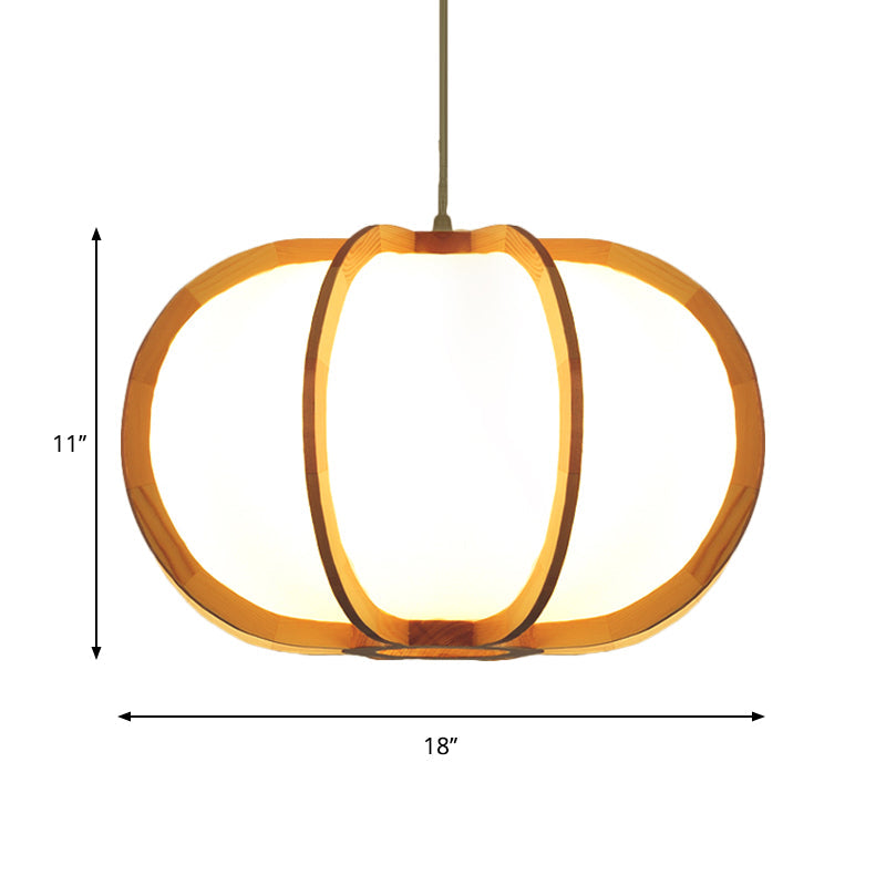 Beige Wood Pendant Lighting: Traditional Round Hanging Lamp for Restaurants - 1 Bulb Kit