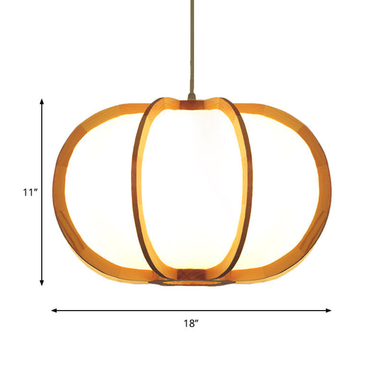 Beige Wood Pendant Lighting: Traditional Round Hanging Lamp for Restaurants - 1 Bulb Kit