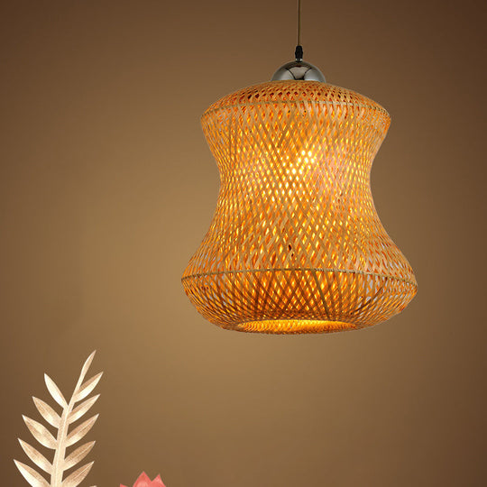 Handcrafted Bamboo Pendant Light with Tearoom Flair - Asian Coffee Ceiling Fixture