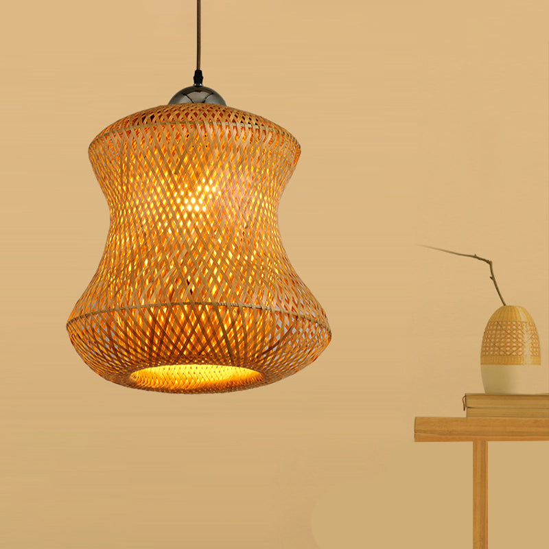 Handcrafted Bamboo Pendant Light with Tearoom Flair - Asian Coffee Ceiling Fixture