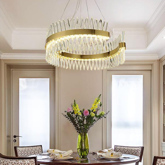 Modern Crystal Led Brass Chandelier: Elegant Circle Design For Dining Room