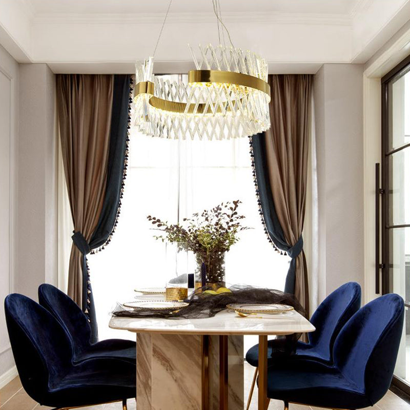 Modern Crystal Led Brass Chandelier: Elegant Circle Design For Dining Room