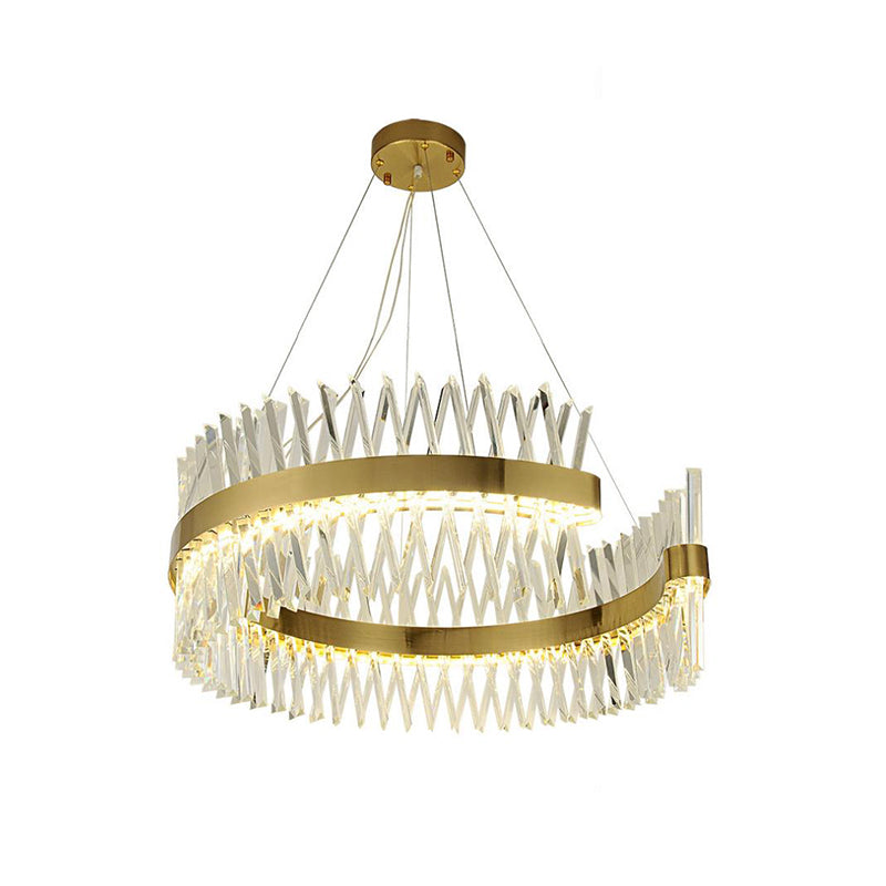 Modern Crystal Led Brass Chandelier: Elegant Circle Design For Dining Room