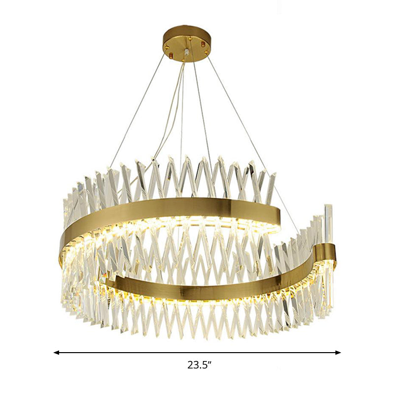 Modern Crystal Led Brass Chandelier: Elegant Circle Design For Dining Room