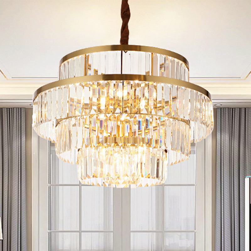 Modernism Ceiling Chandelier: 12-Bulb Brass Pendant Light With Crystal Shade