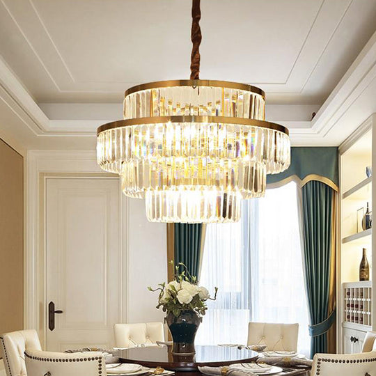 Modernism Ceiling Chandelier: 12-Bulb Brass Pendant Light With Crystal Shade