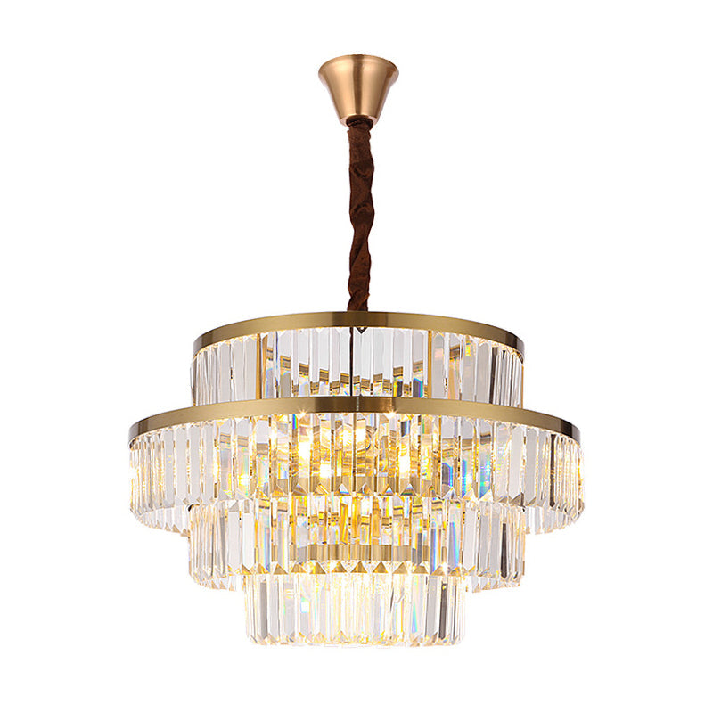 Modernism Ceiling Chandelier: 12-Bulb Brass Pendant Light With Crystal Shade