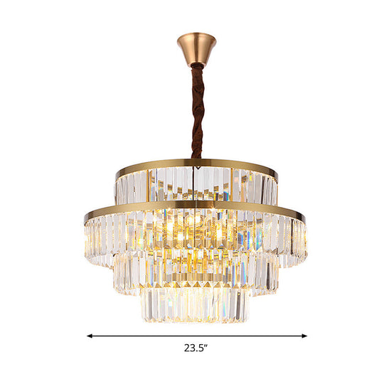 Modernism Ceiling Chandelier: 12-Bulb Brass Pendant Light With Crystal Shade