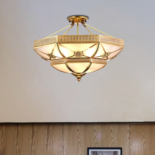 Classic Domed Semi Flush Light with Milky Glass, Gold Semi Flush Mount - 4/6 Lights, 18"/25" Wide