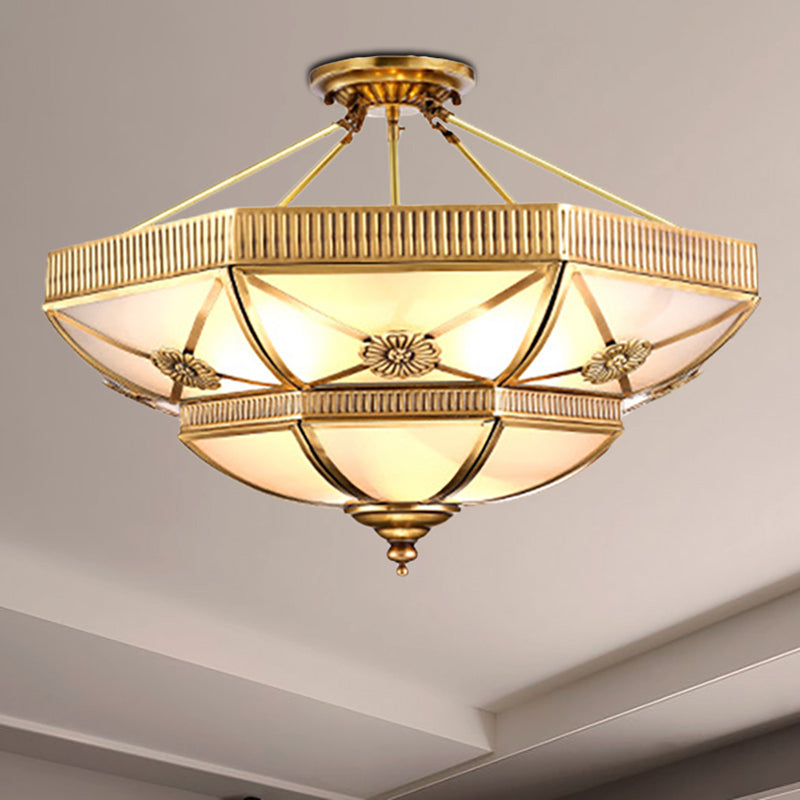 Classic Domed Semi Flush Light with Milky Glass, Gold Semi Flush Mount - 4/6 Lights, 18"/25" Wide