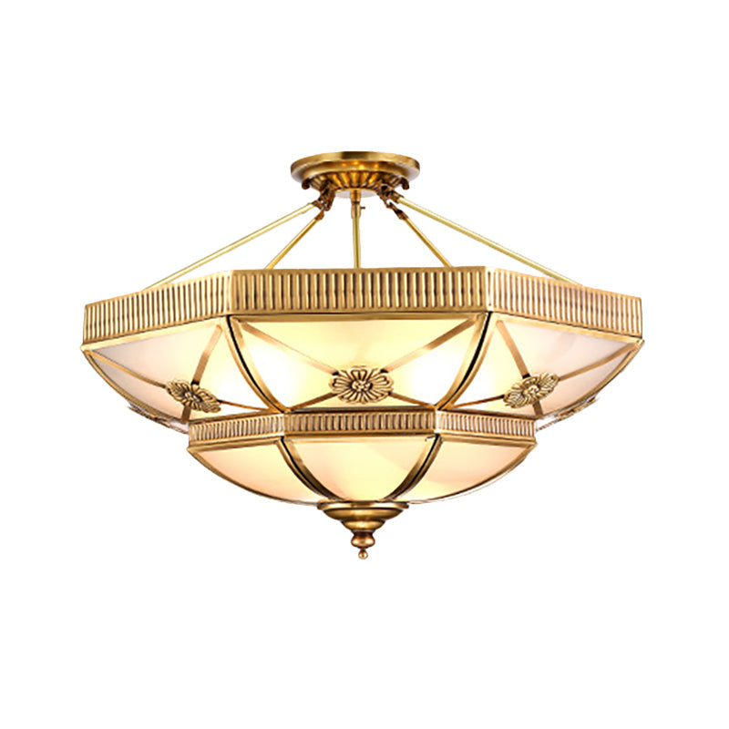 Classic Domed Semi Flush Light with Milky Glass, Gold Semi Flush Mount - 4/6 Lights, 18"/25" Wide