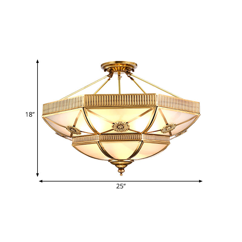 Classic Domed Semi Flush Light with Milky Glass, Gold Semi Flush Mount - 4/6 Lights, 18"/25" Wide