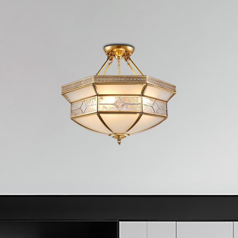 Frosted Glass Geometric Ceiling Mounted Fixture - Vintage Brass 3/4/6 Lights 14/18/23.5 Wide Ideal