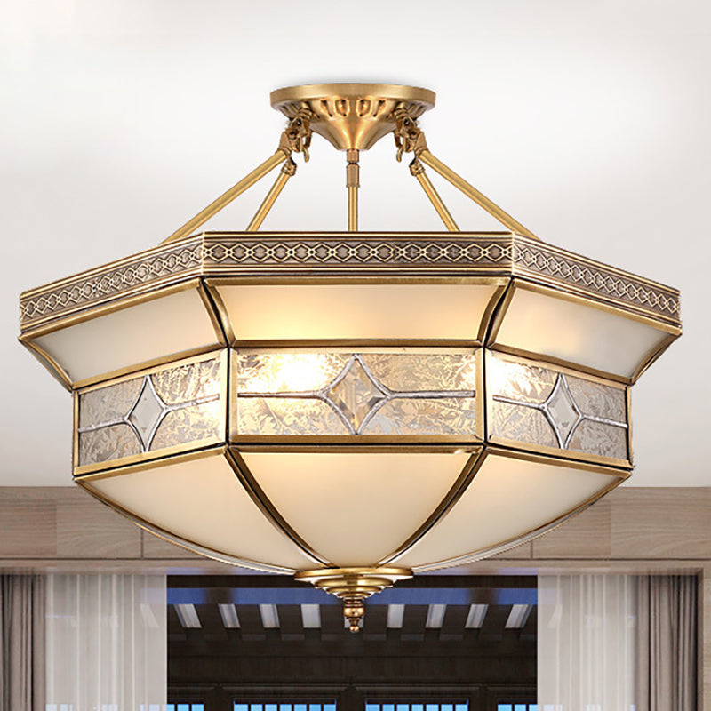 14"/18"/23.5" Vintage Brass Geometric Ceiling Mounted Fixture - Frosted Glass - 3/4/6 Lights - Semi Mount Lighting - Living Room