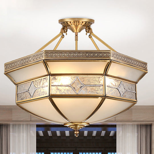 14"/18"/23.5" Vintage Brass Geometric Ceiling Mounted Fixture - Frosted Glass - 3/4/6 Lights - Semi Mount Lighting - Living Room