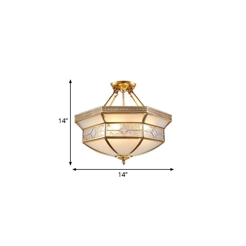 14"/18"/23.5" Vintage Brass Geometric Ceiling Mounted Fixture - Frosted Glass - 3/4/6 Lights - Semi Mount Lighting - Living Room