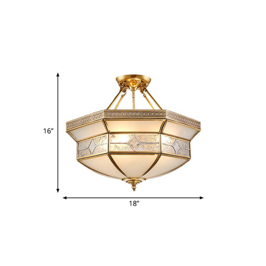 14"/18"/23.5" Vintage Brass Geometric Ceiling Mounted Fixture - Frosted Glass - 3/4/6 Lights - Semi Mount Lighting - Living Room