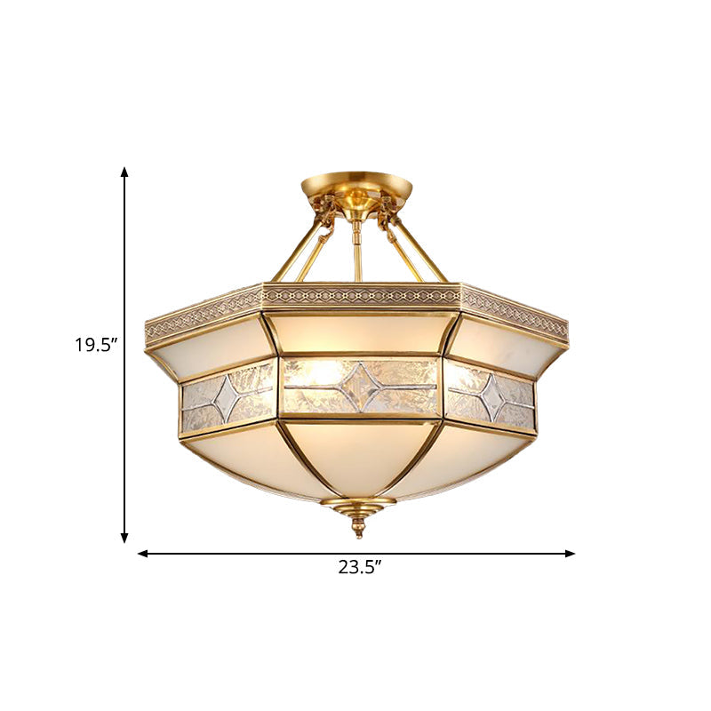 14"/18"/23.5" Vintage Brass Geometric Ceiling Mounted Fixture - Frosted Glass - 3/4/6 Lights - Semi Mount Lighting - Living Room