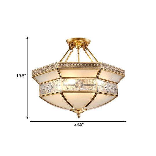 14"/18"/23.5" Vintage Brass Geometric Ceiling Mounted Fixture - Frosted Glass - 3/4/6 Lights - Semi Mount Lighting - Living Room