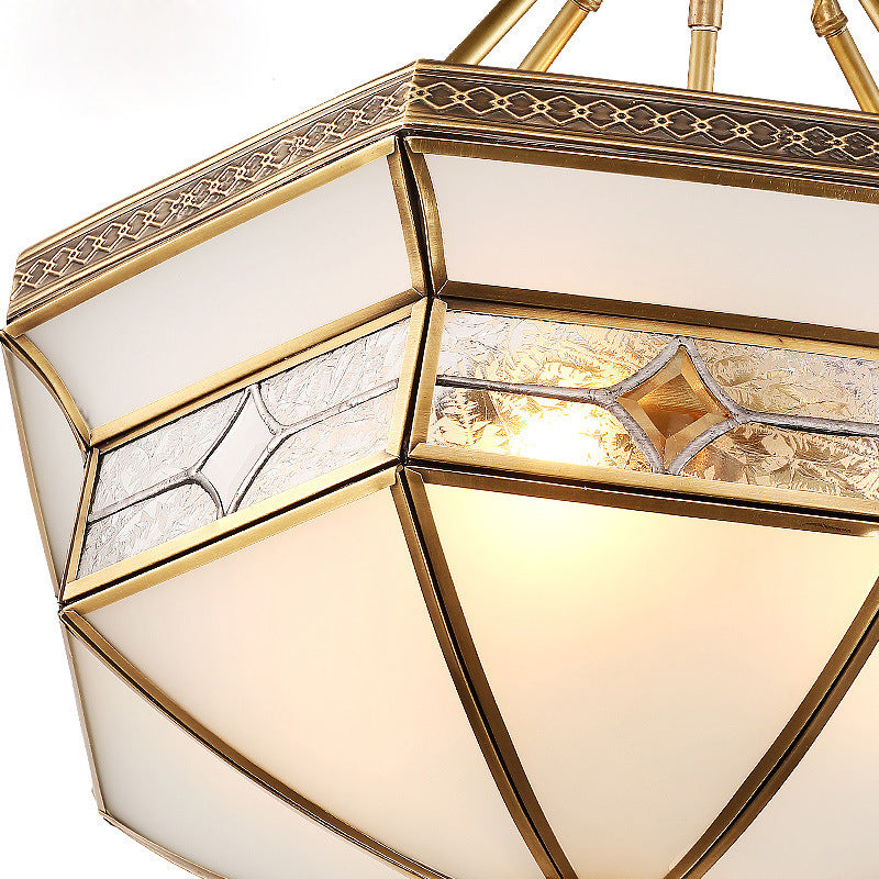 Frosted Glass Geometric Ceiling Mounted Fixture - Vintage Brass 3/4/6 Lights 14/18/23.5 Wide Ideal