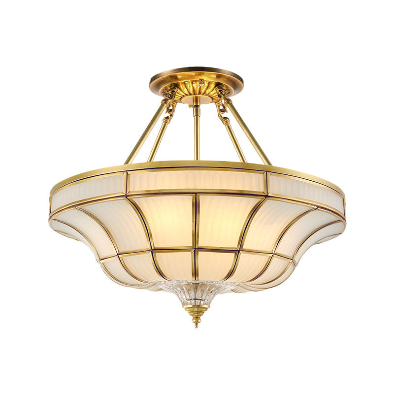 Antique Brass Semi Flush Ceiling Mount Light with Curved Frosted Glass - 3/6 Lights, 16"/19.5" Wide - Ideal for Bedroom